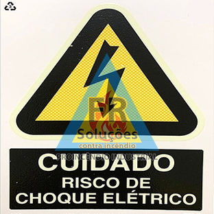 Placa De Sinalização Cuidado, Risco De Choque Elétrico - A5 - Fotoluminescente Com Dizeres