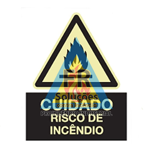 Placa De Sinalização Cuidado, Risco De Incêndio - A2 - Fotoluminescente Com Dizeres